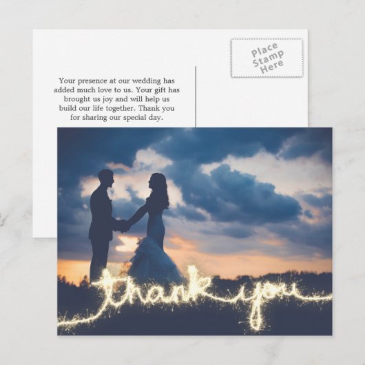 Moderne Gouden Sparkler Trouwfoto Dank u Briefkaart (Voorkant / Achterkant)