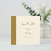 Moderne gouden staaf ivoor save the date (Staand voorkant)