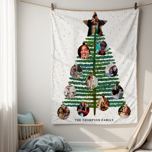 Moderne Gouden Sterren 12 Foto Collage Family Tree Fleece Deken