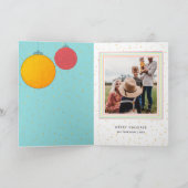 Moderne Gouden Sterren Blauwe Kerstballen Eén Foto Kaart (Binnen)