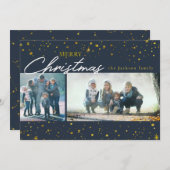 Moderne gouden sterren donkerblauwe kerstgroet feestdagenkaart (Voorkant / Achterkant)