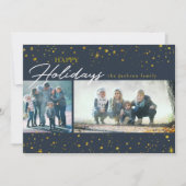 Moderne gouden sterren op een donkerblauwe feestda feestdagenkaart (Voorkant)