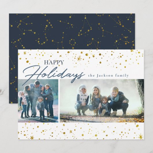 Moderne gouden sterren op witte feestdag feestdagenkaart (Voorkant / Achterkant)