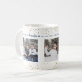 Moderne gouden sterren op witte kerst koffiemok (Voorkant links)