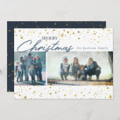 Moderne gouden sterren op witte kerstgroet feestdagenkaart (Voorkant / Achterkant)