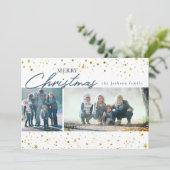 Moderne gouden sterren op witte kerstgroet feestdagenkaart (Staand voorkant)