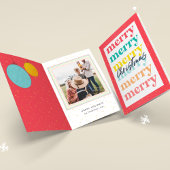 Moderne Gouden Sterren Rode Kerstballen Eén Foto Kaart