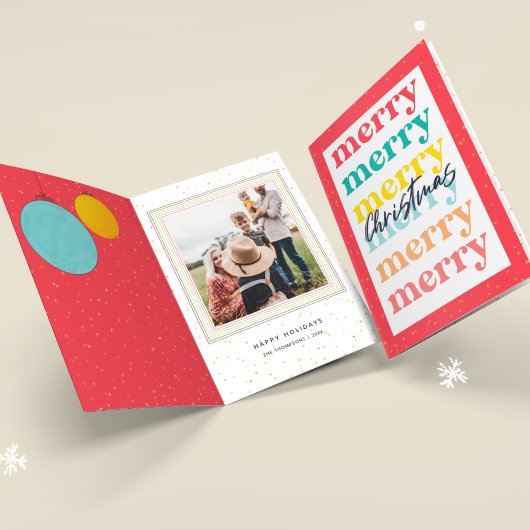 Moderne Gouden Sterren Rode Kerstballen Eén Foto Kaart