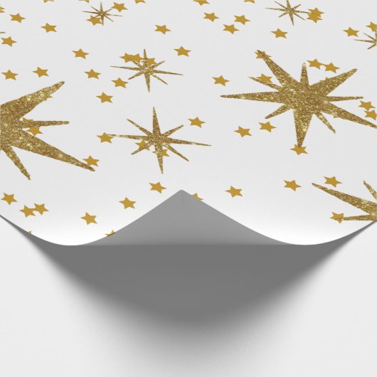 Moderne gouden sterrenwitte droog Xmas Cadeaupapier (Hoek)