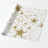 Moderne gouden sterrenwitte droog Xmas Cadeaupapier (Uitgerold)