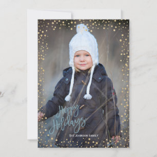 Moderne gouden stip met blauwe lettering Prettige Feestdagenkaart