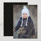 Moderne gouden stip met goudletters Prettige feest Feestdagenkaart (Voorkant / Achterkant)