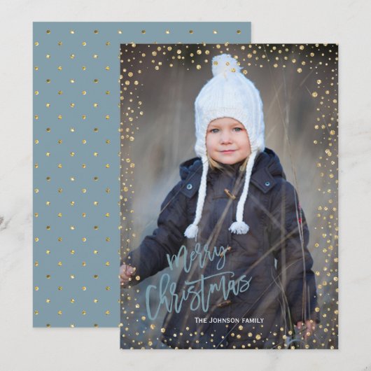 Moderne gouden stip met grijs blauw kerstfeest feestdagenkaart (Voorkant / Achterkant)