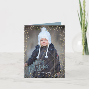 Moderne gouden stip met grijsblauwe lettering Kers Feestdagen Kaart