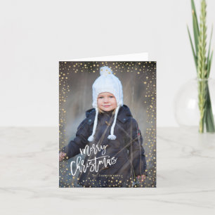 Moderne gouden stip met kerstmis met witte letters feestdagen kaart