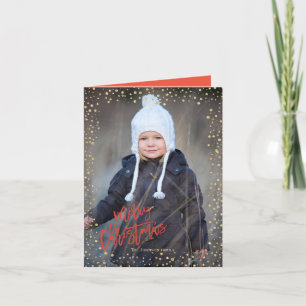 Moderne gouden stip met rode lettering Kerstmis Feestdagen Kaart