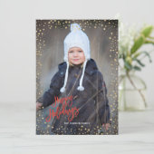 Moderne gouden stip met rode letters Prettig kerst Feestdagenkaart (Staand voorkant)