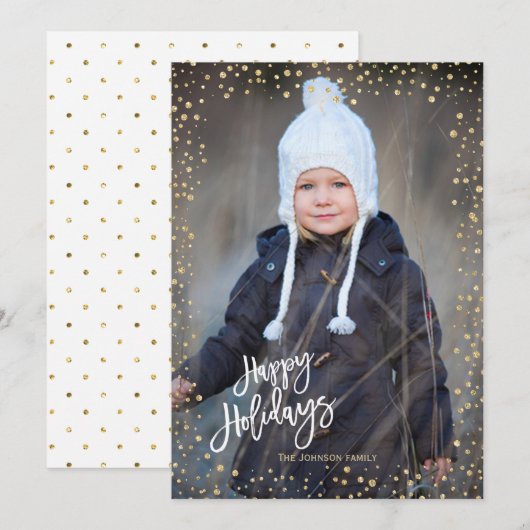 Moderne gouden stip met witte letters Prettige fee Feestdagenkaart (Voorkant / Achterkant)