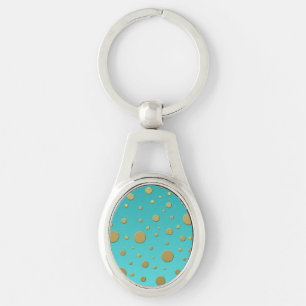 Moderne gouden stippen op turquoise patroon sleutelhanger