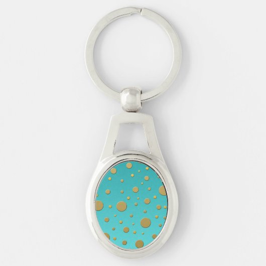 Moderne gouden stippen op turquoise patroon sleutelhanger (Voorkant)