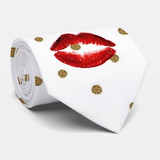 Moderne gouden Stippen, rode glitter lips Stropdas (Opgerold)