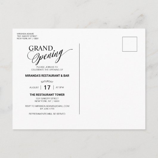 Moderne gouden Stippen rustieke lint Grote opening Uitnodiging Briefkaart (Achterkant)