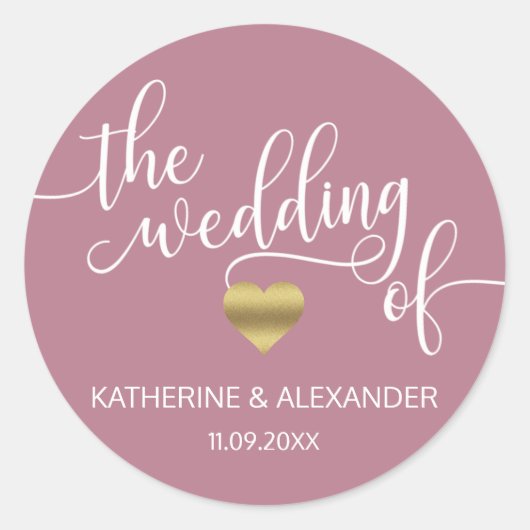 Moderne Gouden Stoffige Mauve HET HUWELIJK VAN ZEG Ronde Sticker (Voorkant)
