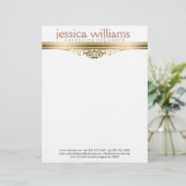 Moderne Gouden Streep & Bloemenaccent Briefhoofd Ontwerp (Staand voorkant)