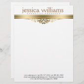 Moderne Gouden Streep & Bloemenaccent Briefhoofd Ontwerp (Voorkant / Achterkant)