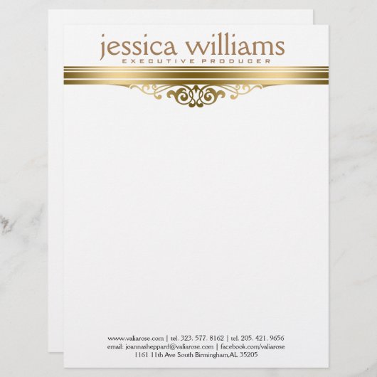 Moderne Gouden Streep & Bloemenaccent Briefhoofd Ontwerp (Voorkant / Achterkant)