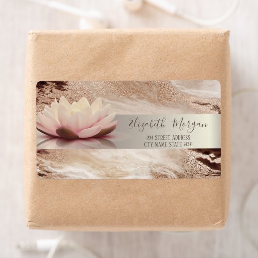 Moderne gouden streep Lotus Gold bruine marmer Etiket (Insitu)