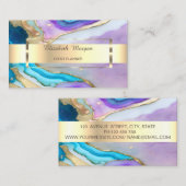 Moderne Gouden Streep Violet Blauw Marmeren Steen Visitekaartje (Voorkant / Achterkant)