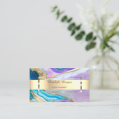 Moderne Gouden Streep Violet Blauw Marmeren Steen Visitekaartje (Staand voorkant)