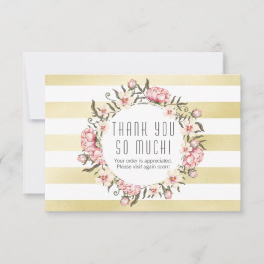 Moderne gouden strepen en roze Rozen Hartelijk dan Bedankkaart (Voorkant)