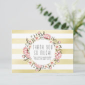 Moderne gouden strepen en roze Rozen Hartelijk dan Bedankkaart (Staand voorkant)