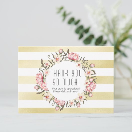 Moderne gouden strepen en roze Rozen Hartelijk dan Bedankkaart (Staand voorkant)