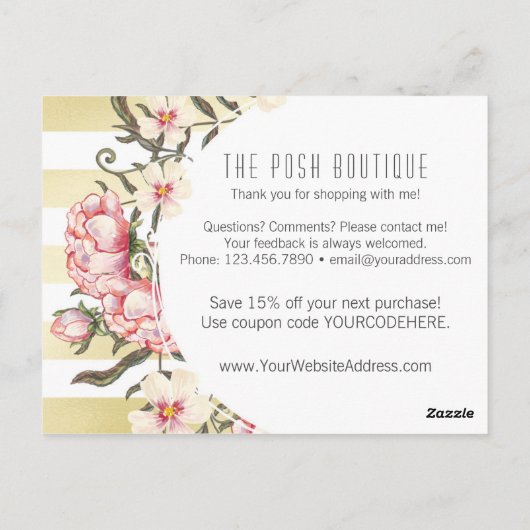 Moderne gouden strepen en roze Rozen Hartelijk dan Briefkaart (Achterkant)