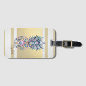 Moderne gouden strepen, kleurrijke ananas bagagelabel (Voorkant (horizontaal))