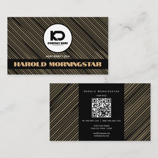 Moderne gouden strepen QR en logo Visitekaartje (Voorkant / Achterkant)
