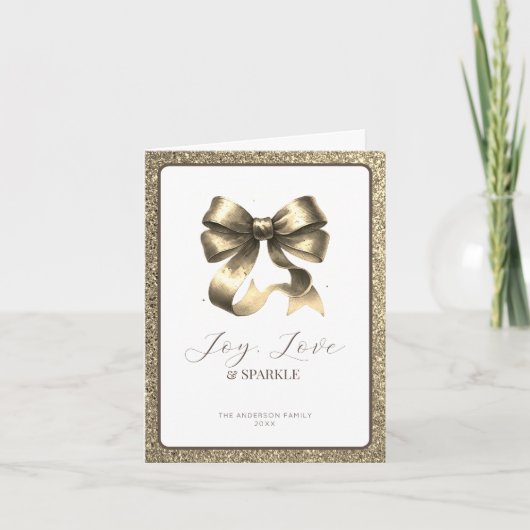 Moderne gouden strik kerst elegant feestdagen kaart (Voorkant)