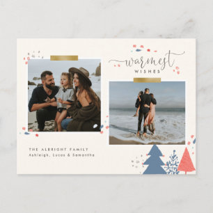 Moderne gouden tape warmste wensen script twee fot feestdagenkaart