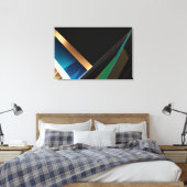Moderne Gouden Teal Abstracte 3D Geometrische Canvas Afdruk (Insitu (Slaapkamer))