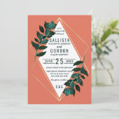 Moderne gouden Terracotta groen Terrarium bruiloft Kaart (Staand voorkant)