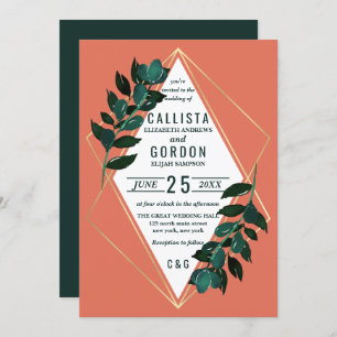 Moderne gouden Terracotta groen Terrarium bruiloft Kaart