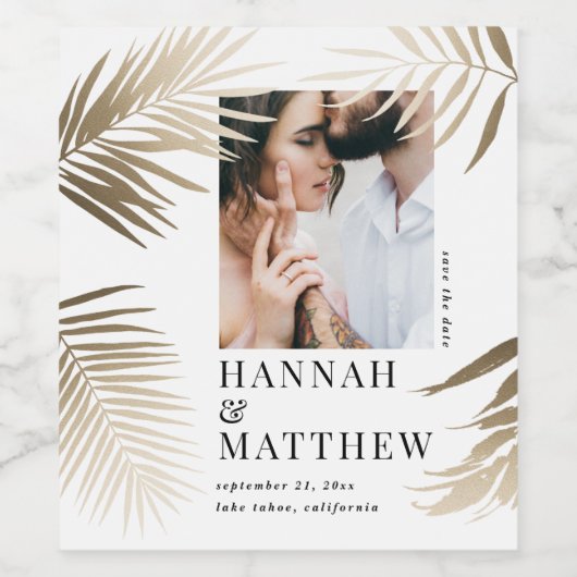 Moderne gouden tropische bladachtige, stijlvolle b wijn etiket (Enkel label)