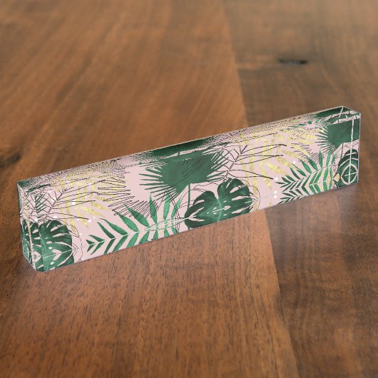 Moderne gouden tropische bladeren en peuters naambordje (Zijkant)