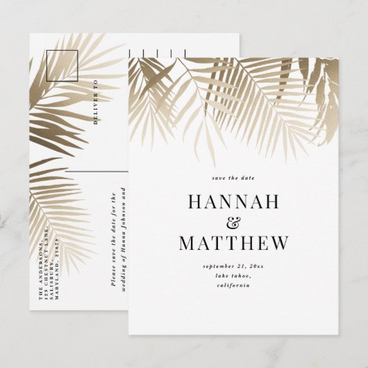Moderne gouden tropische bladklasse, met uitzonder uitnodiging briefkaart (Voorkant / Achterkant)