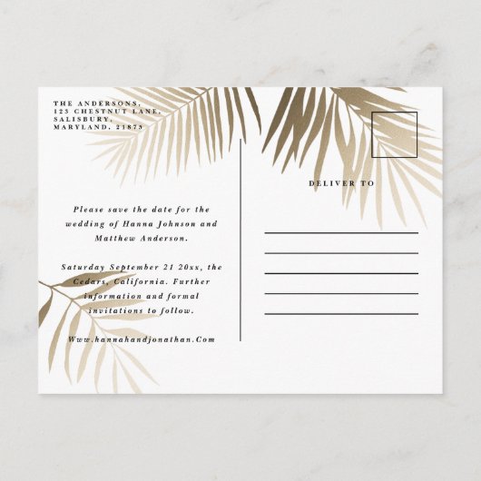 Moderne gouden tropische bladklasse, met uitzonder uitnodiging briefkaart (Achterkant)