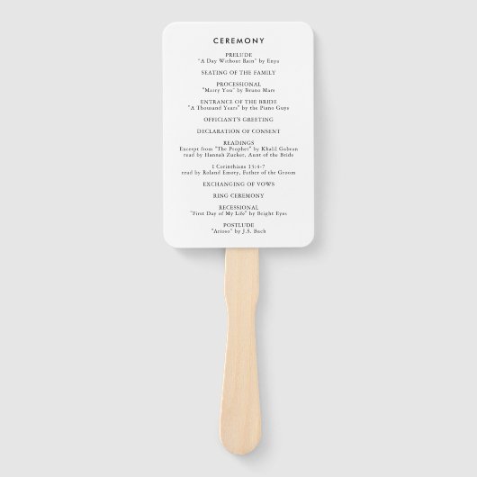 Moderne gouden trouwringen ceremonie programma handwaaier (Voorkant)