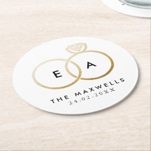 Moderne gouden trouwringen receptie ronde kartonnen onderzetter